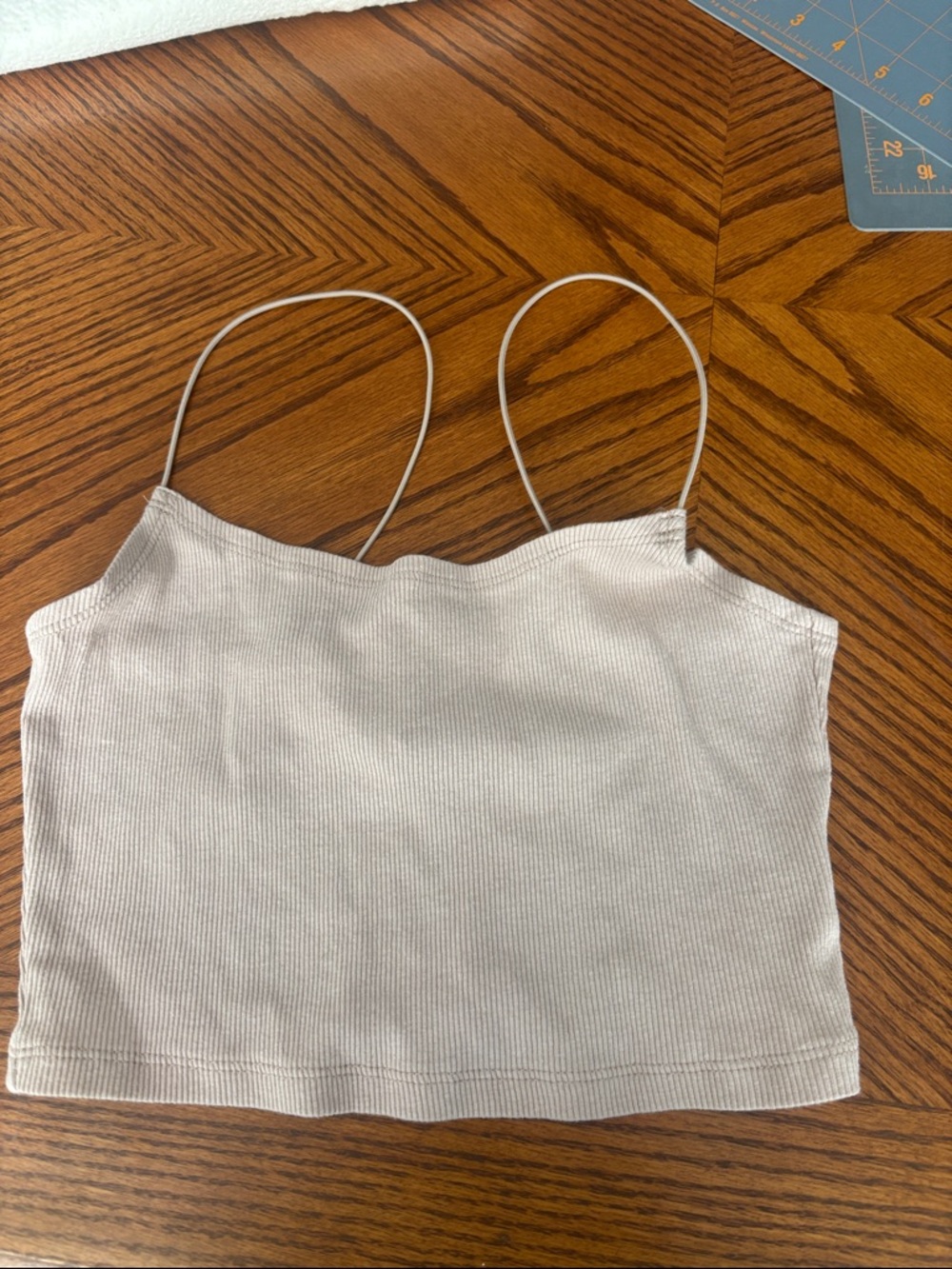 H&M Ribbed Spaghetti Strap Crop Top - Light Beige